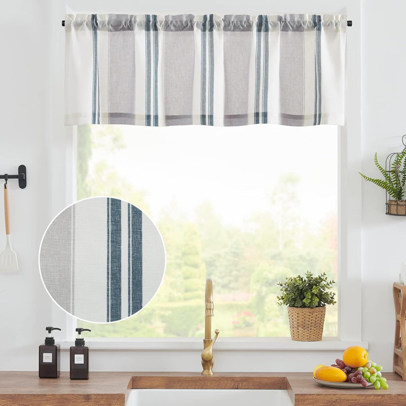 Linen Striped Kitchen Valance, Blue