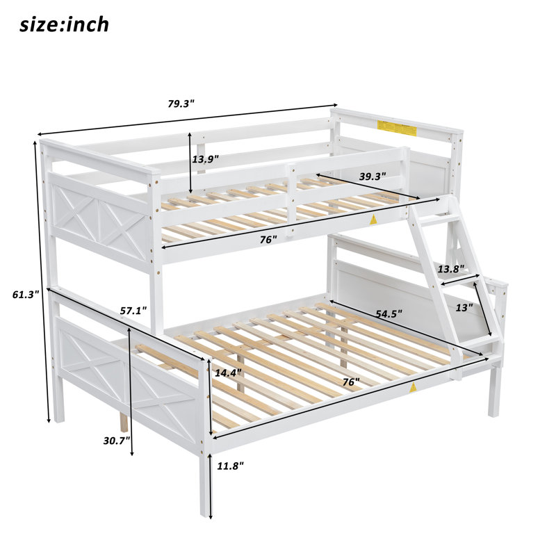 Lit superposé avec échelle en bois de pin rustique Triven, Blanc