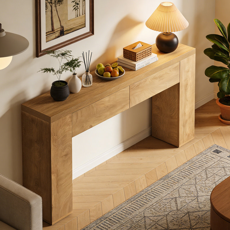 63" Console Table with Drawers, Brown
