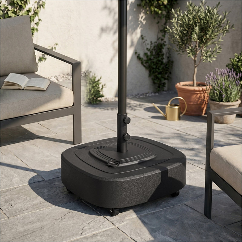 Parasol et accessoires en Hdpe noir avec structure en métal de 1,5 po et fil de bois noir