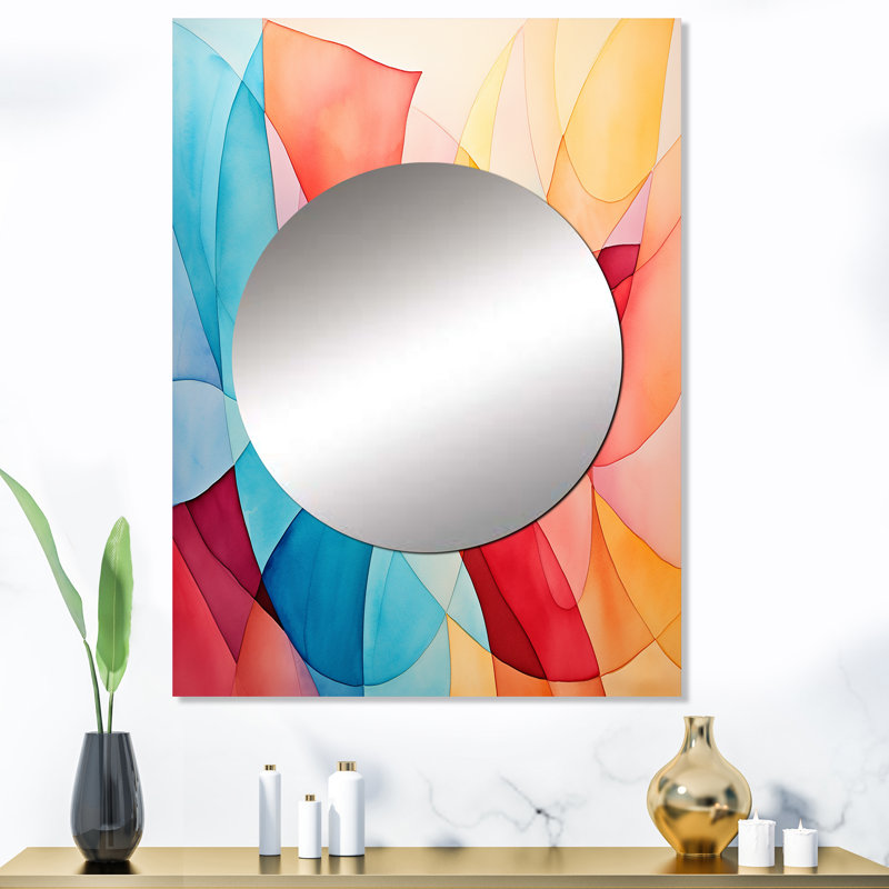 Collages de couleur pastel Mid-Century II - miroir géométrique unique, grand miroir mural moderne, impression d'art en métal