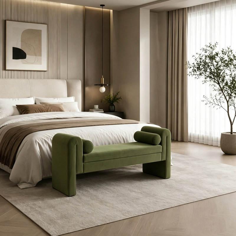 Banc de rangement surdimensionné pour vestibule et chambre à coucher, Vert