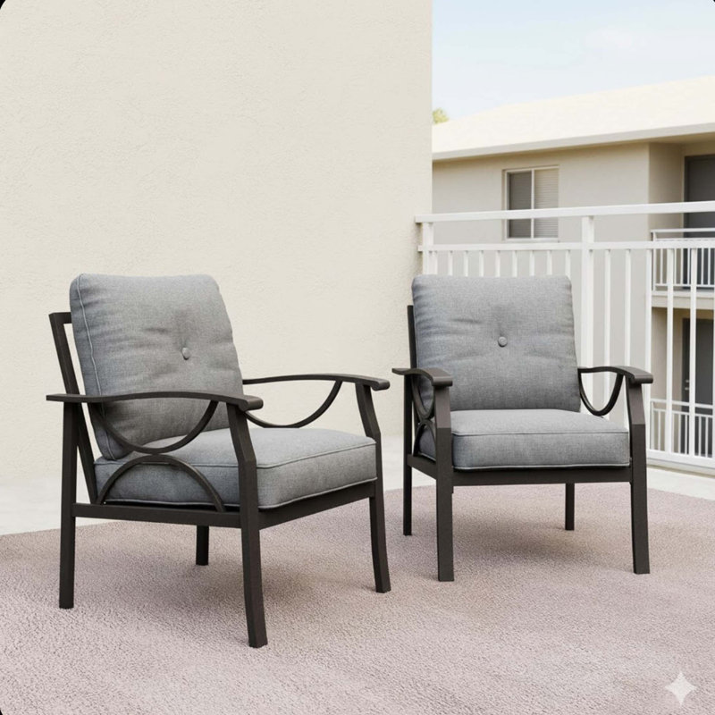 Fauteuils en métal toutes saisons avec coussins moelleux, Gris