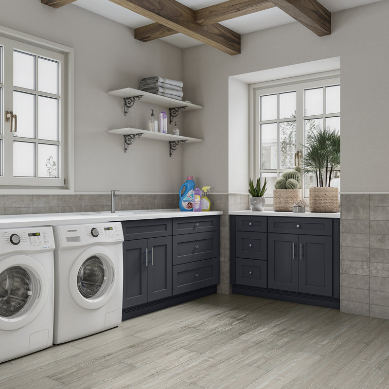 Armoire de salle de bain en bois massif prête à assembler, 15", Noir Shaker