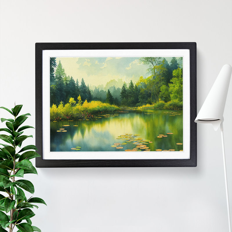 Watercolour Pond Vol.3 - Single Picture Frame Print, Black, 46cm H x 64cm W