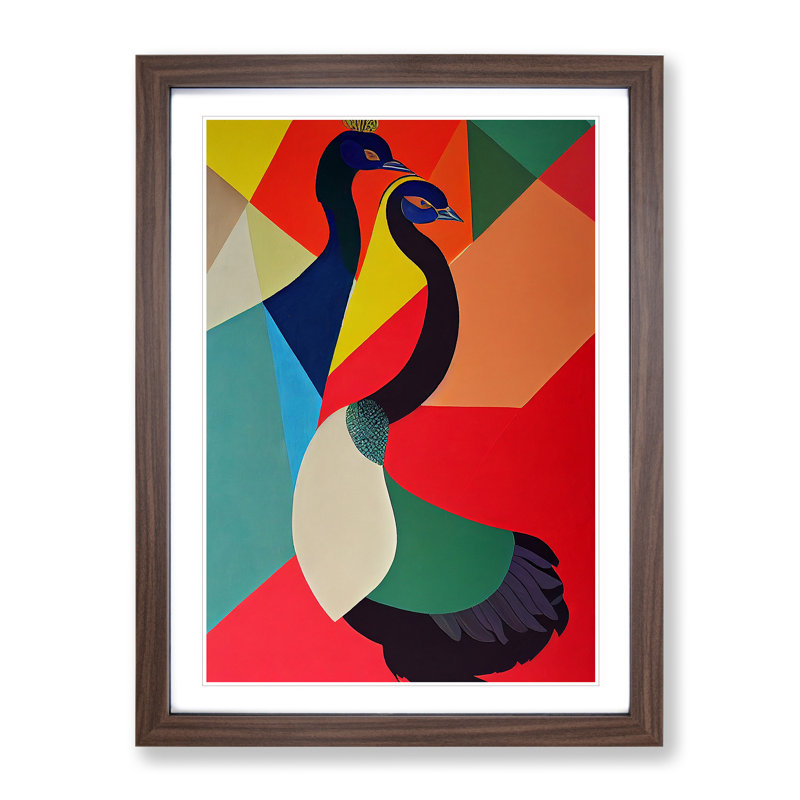 Abstract Peacocks No.2 - Wall Art, 34cm H x 25cm W x 2cm D, Walnut Framed
