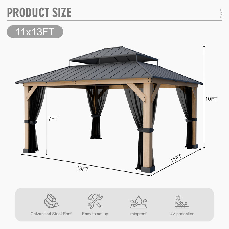 Pavillon de jardin en bois de cèdre 11 pi x 13 pi
