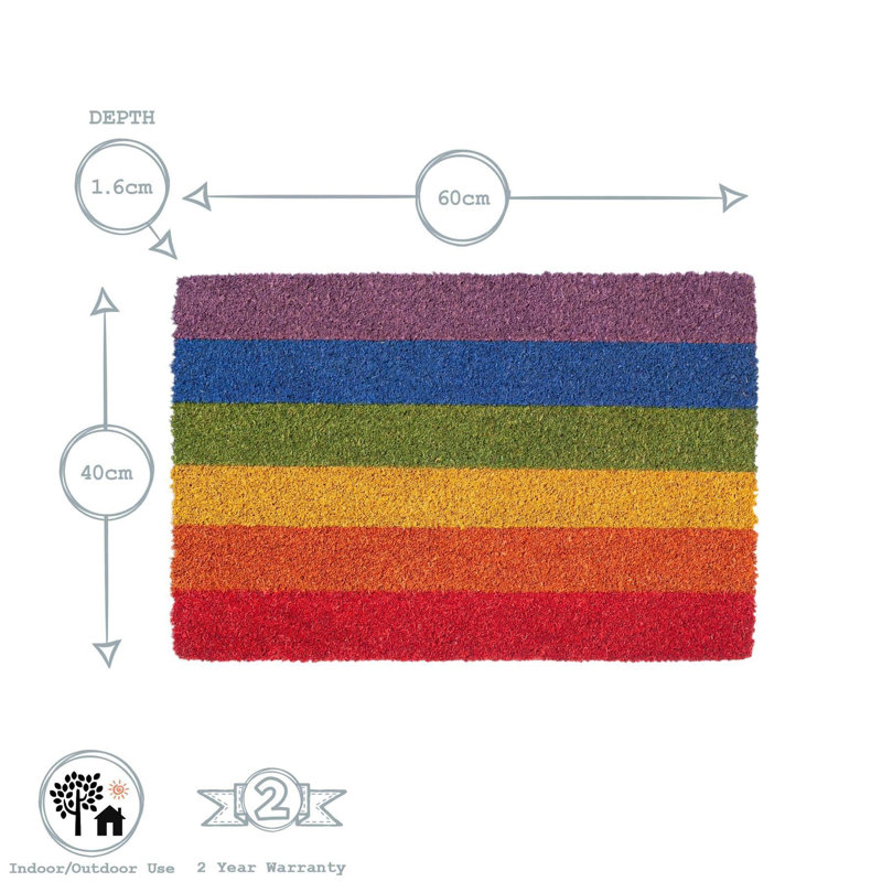 Nicola Spring - Coir Door Mat - Rainbow, 40cm W x 60cm L