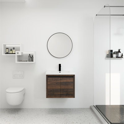 Armoire de salle de bain avec lavabo, portes à fermeture douce, conception à fixation flottante, idéale pour les petites salles de bain