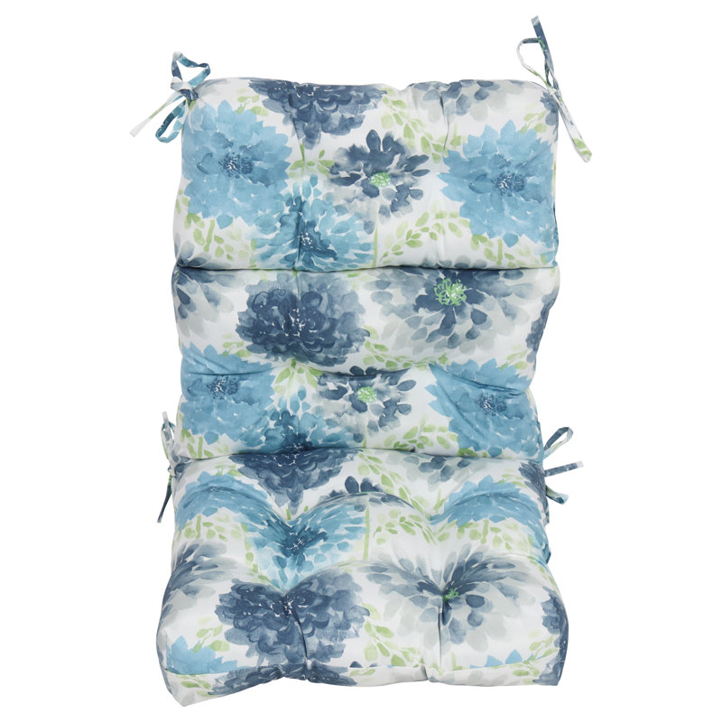 Coussin de chaise d'extérieur capitonné, L 20 po x P 20 po, Blanc / bleu / floral gardénia