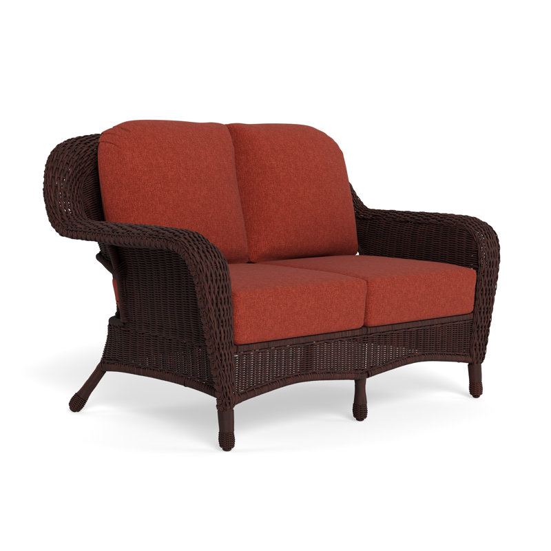 Sea Pines 59'' Wide Outdoor Loveseat with Cushions, Rave Brick, Java