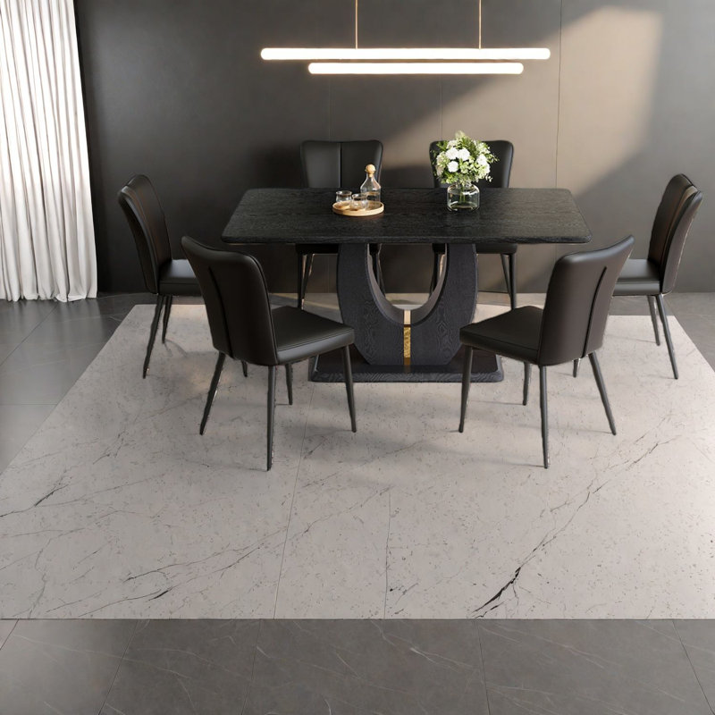 Ensembles de table de salle à manger en MDF noir moderne avec pieds en métal pour le divertissement familial