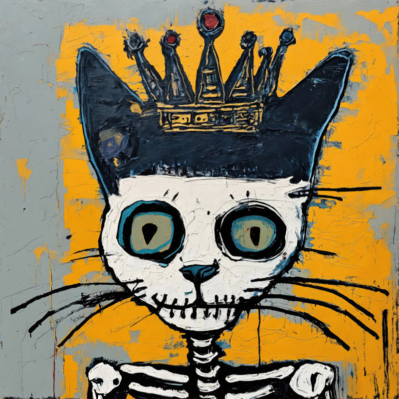 Chat 1 - Hommage - Basquiat, estampe numérique sur toile tendue avec châssis, H 15 po x l 15 po