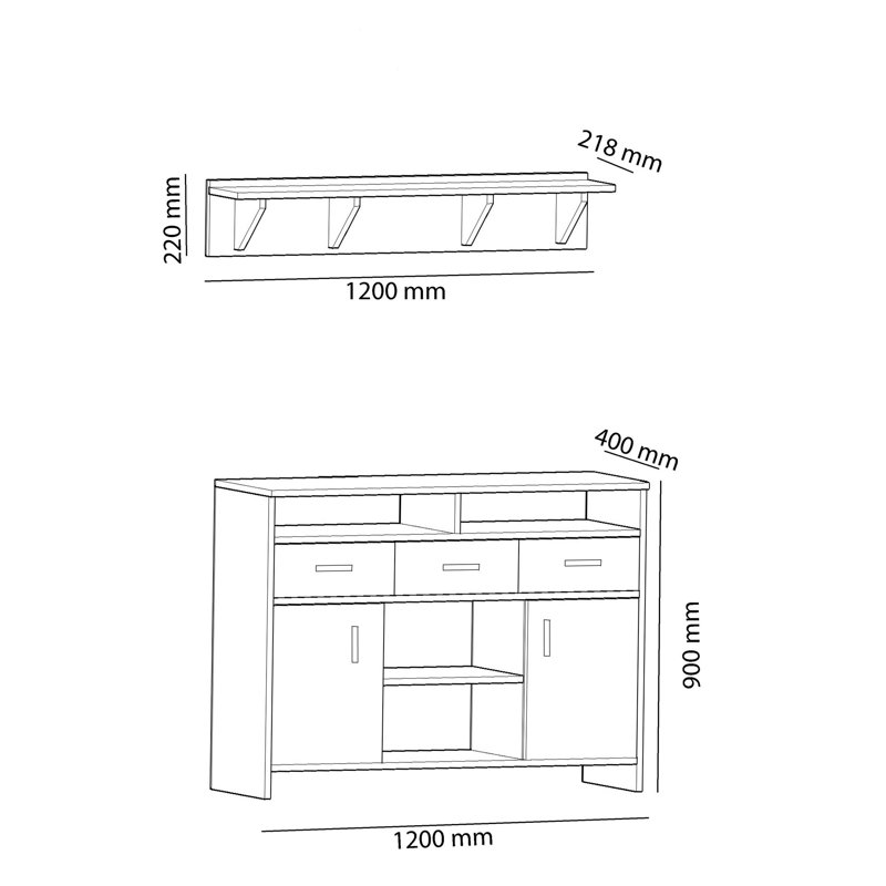 Buffet 3 tiroirs 47,24 po Denoncourt, Blanc / noyer