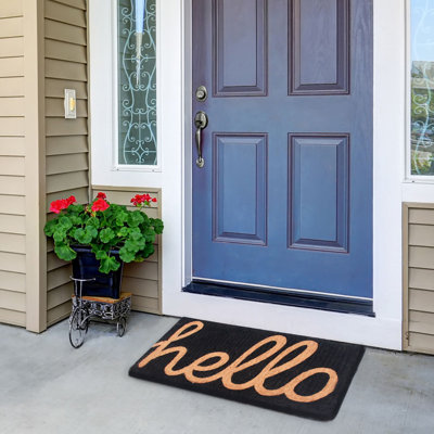 Dewand Cursive Hello Coconut Coir Entryway Doormat