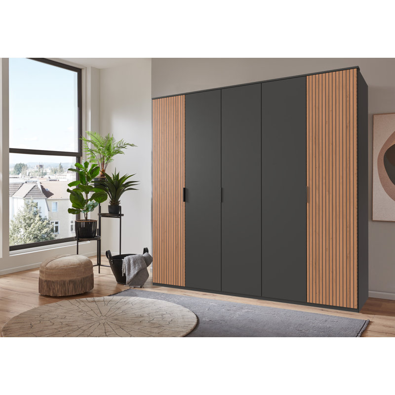 Nakishia 5 Door Manufactured Wood Wardrobe, Wood/Black