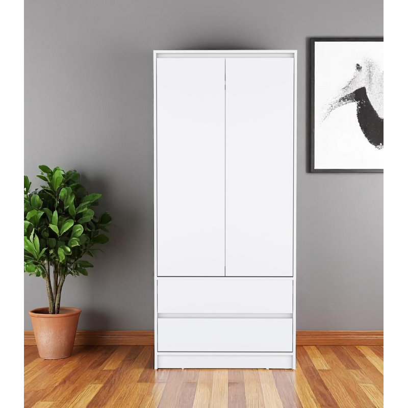  Commode combinée 71 po à deux portes et deux tiroirs en bois blanc