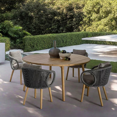 Ensemble de table de patio en bois de teck tressé rond en bois de teck 39,37 po