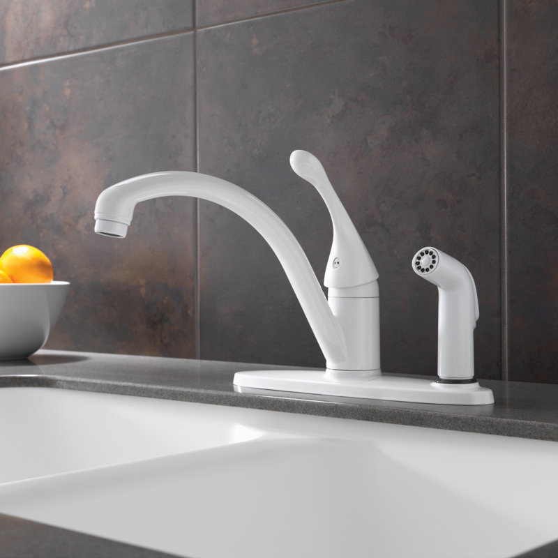 Robinet de cuisine à poignée simple Collins avec douchette latérale et technologie Diamond Seal, Blanc