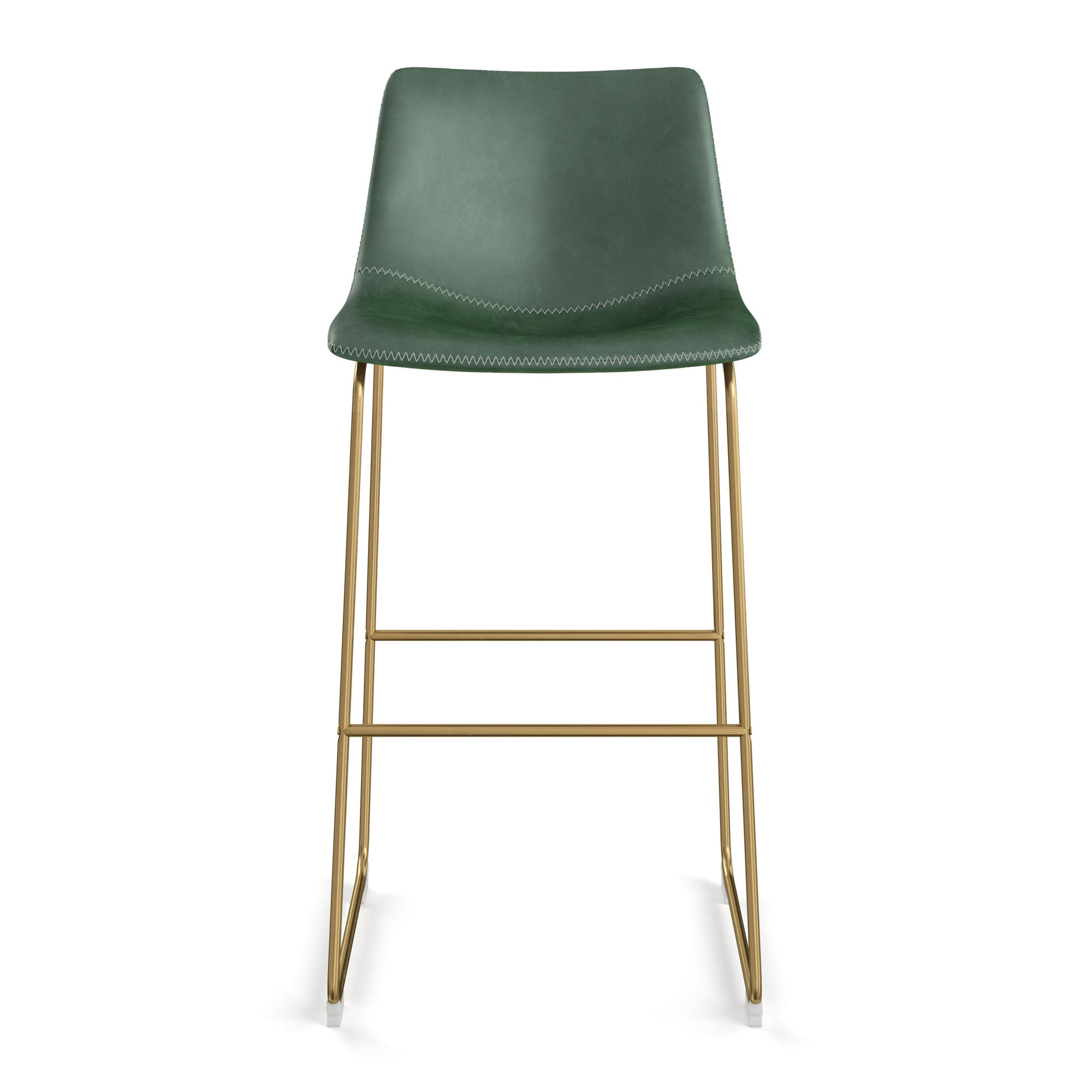 Nia Vegan Leather Bar & Counter Stool, Bar Stool (29" Seat Height), Green, Gold