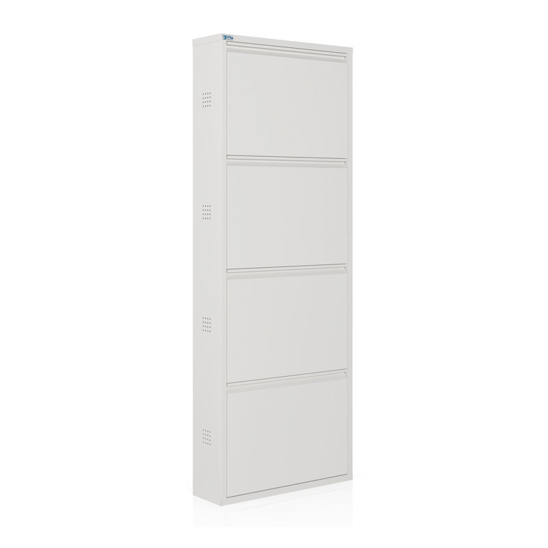 Antibacterial Metal Shoe Cabinet Side Holes, White, 53.5" H x 19.6" W X 5.9" D