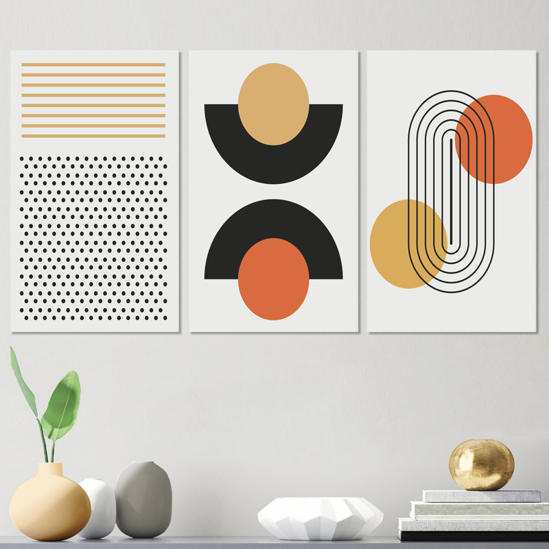 Creative Creative Designs In Retro Colors - Ensemble d'art moderne Mid-Century de 3 pièces, H 20 po x l 36 po