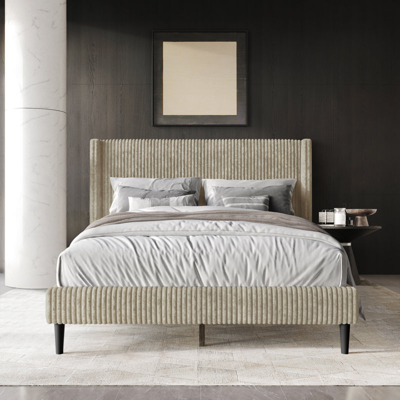 Contemporary Wingback Platform Bed, Gray, Full