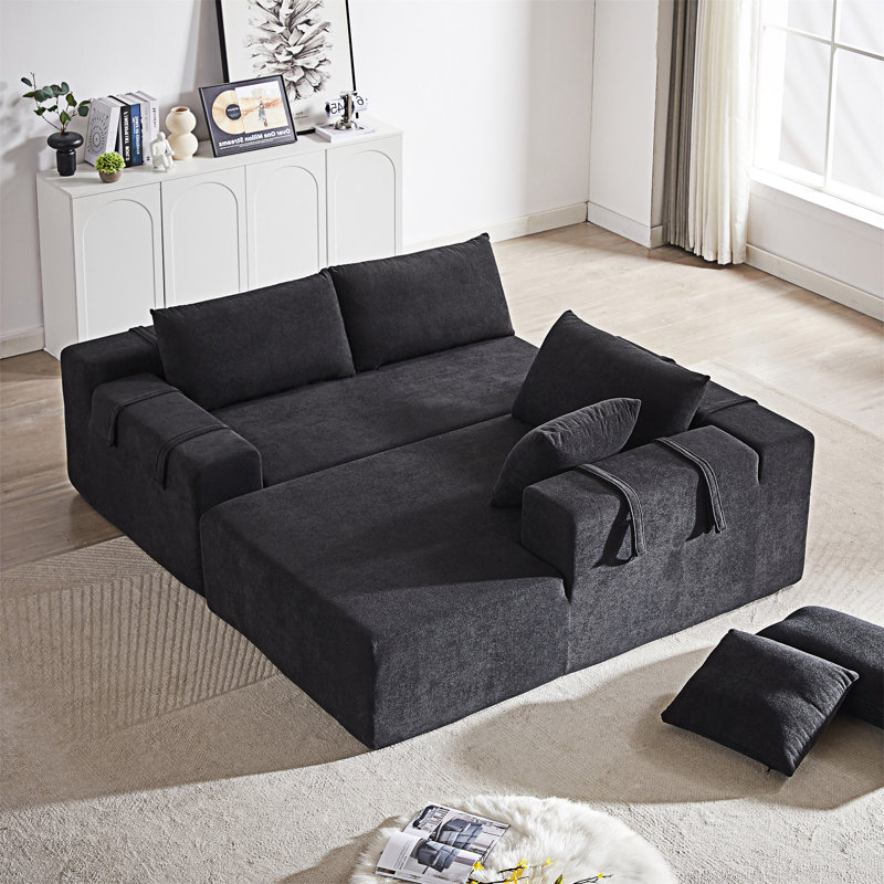 Upholstered Sectional Sofas, Black Chenille, Right Hand Facing