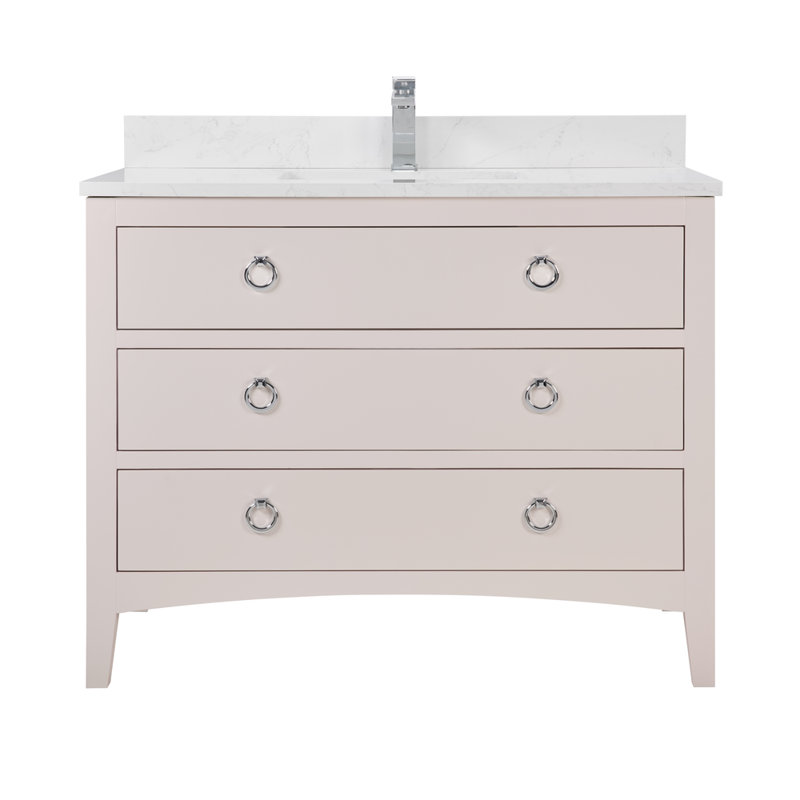 42" Solid Wood Sink Vanity With 1' Top, 42", Polished Chrome, Dreamy White