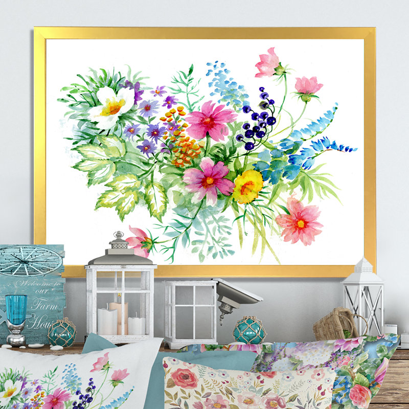 «Blooming Colorful Flowers», reproduction sur toile flottante, Cadre doré, H 24 po x l 36 po x P 1 po