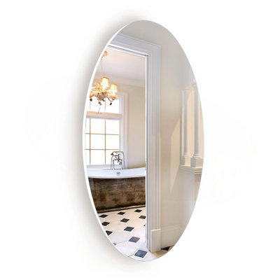 Miroir de salle de bain mural biseauté sans cadre, miroir de maquillage HD, miroir rond