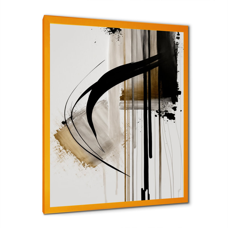 Noir, blanc et or Expression I - art mural abstrait, H 32 po x l 16 po, Toile avec cadre photo, Doré