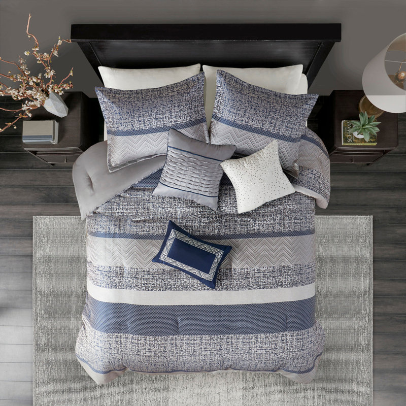 7 Piece Jacquard Comforter Set Navy