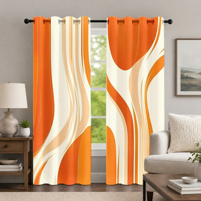 Rideaux à vagues abstraites (lot de 2), style milieu du siècle, imprimés de motifs géométriques fluides et vibrants, avec œillets, pour la décoration de la chambre et du salon.
