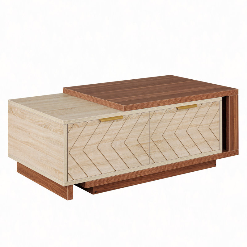 Table basse extensible de 42,13 po avec 2 tiroirs de rangement, table centrale bicolore avec plateau coulissant, table de cocktail rectangulaire en bois avec rangement caché multifonctionnel pour le salon