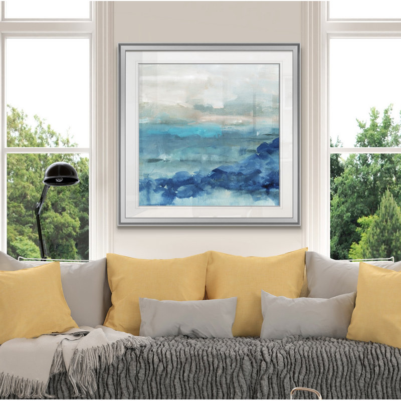 Sea Swell I - peinture, H 24 po x l 24 po x P 1,5 po, Encadrement argenté