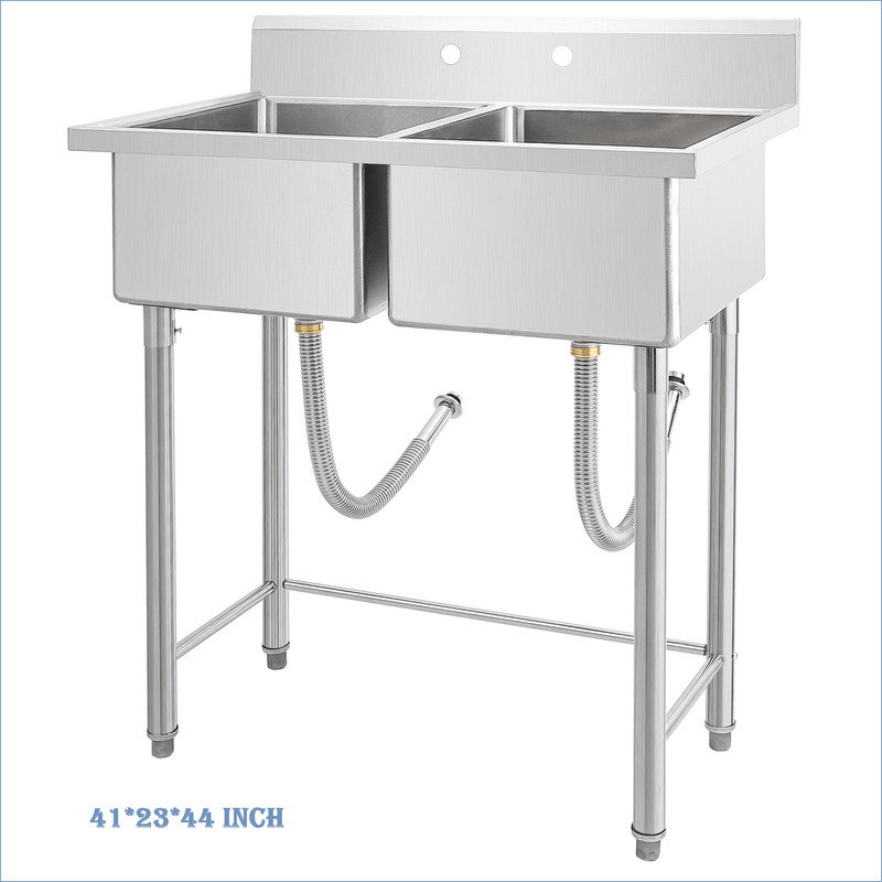 Évier en acier inoxydable, évier de cuisine à cuve simple avec tuyau d'eau froide et chaude, certifié NSF, ensemble d'évier de camping en acier inoxydable pour le garage, le restaurant, la cour arrière