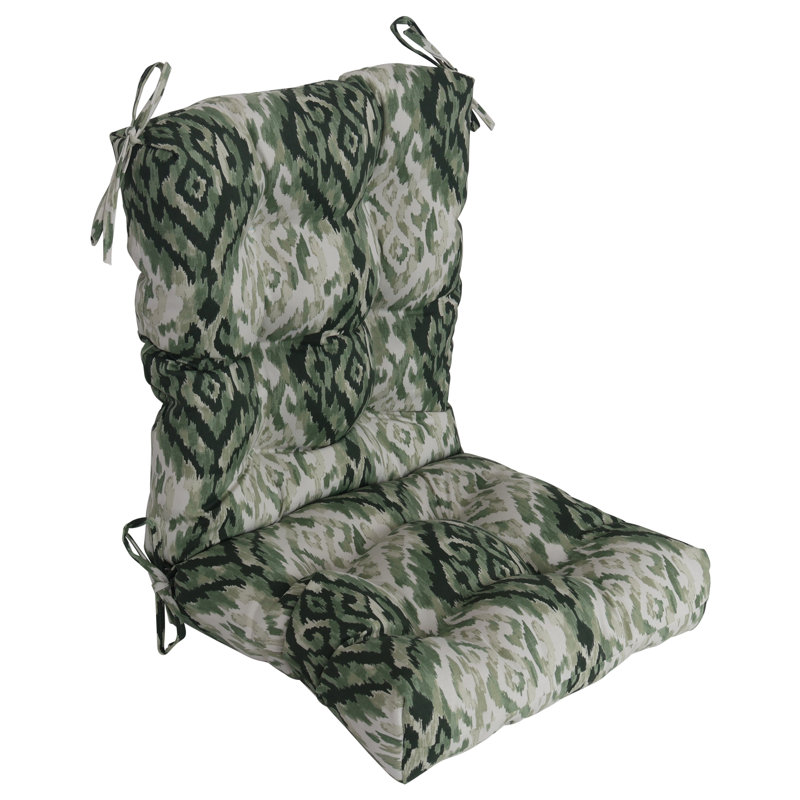 Coussin de chaise d'extérieur capitonné, Vert / abstrait minéral Lakat, L 18 po x P 18 po