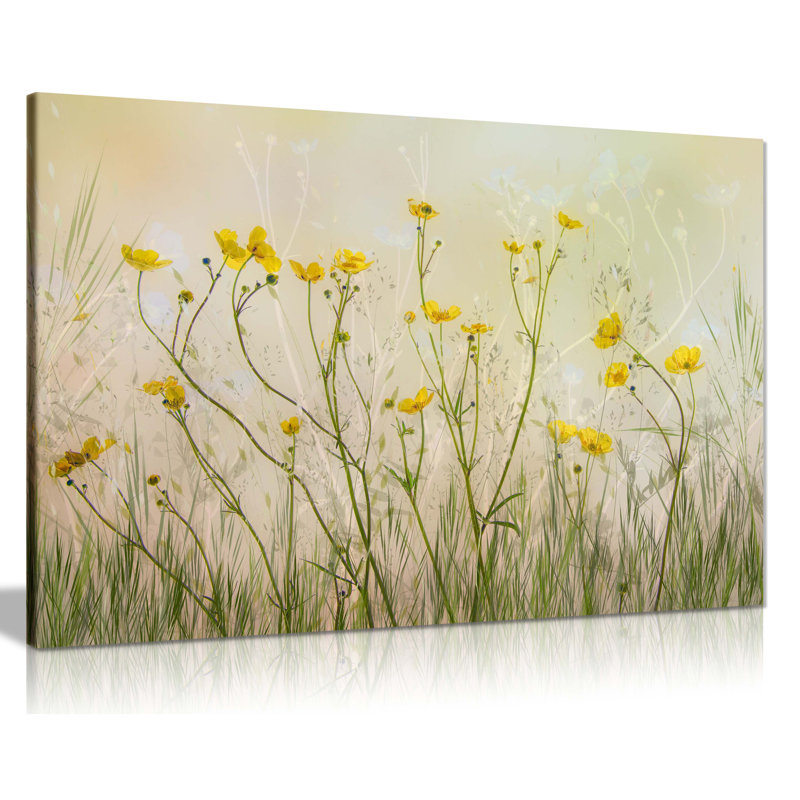 Panther Print Fine Art Prints Yellow Flowers Floral Garden Artistic Framed Canvas Prints, Pictures For Home Walls, Bedroom, Living Room & Bathroom Decor - Wrapped Canvas Art Prints