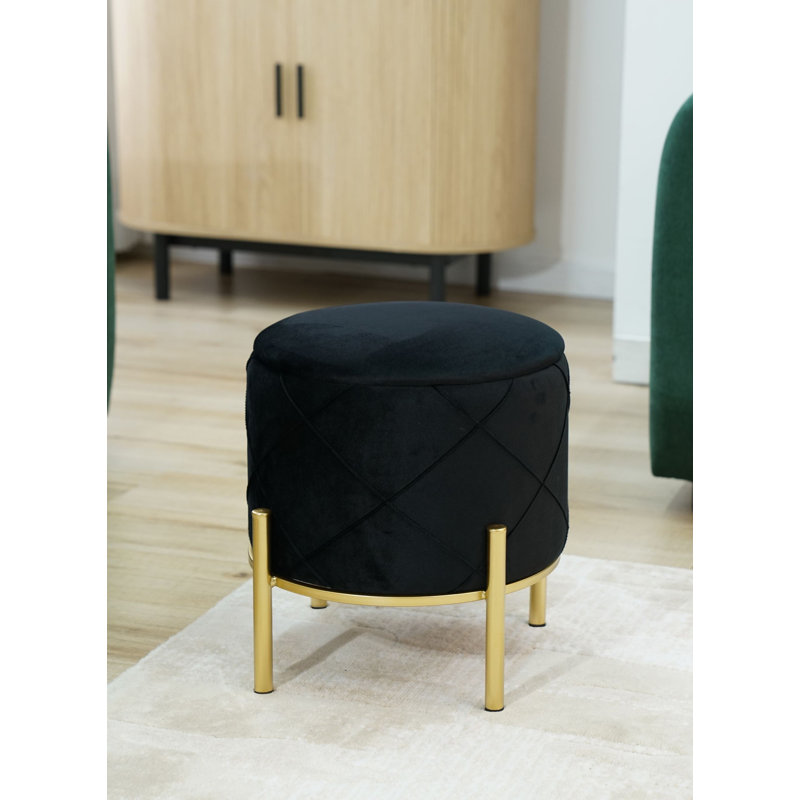 Afanasie 37cm Wide Velvet Tufted Circle Pouf Ottoman with Storage