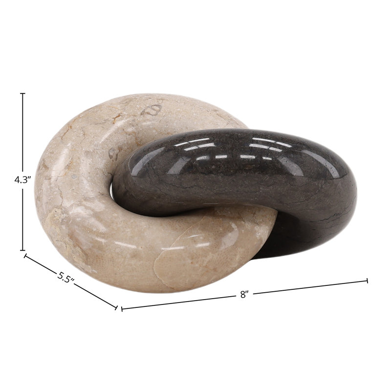 Yaelle 8" Wide Marble Chain Link Decor, Cream and Black