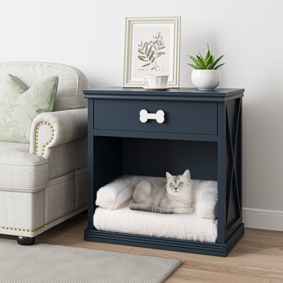 Petite armoire de rangement rétro avec lumière DEL et lit pour animal de compagnie, litière cachée pour chat avec tiroir et espace semi-ouvert