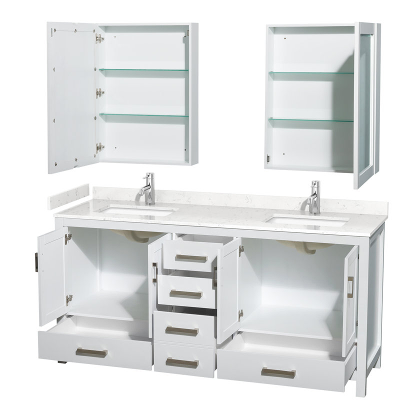 Ensemble de meuble-lavabo double 72 po Sheffield, Marbre de culture de Carrare, Blanc