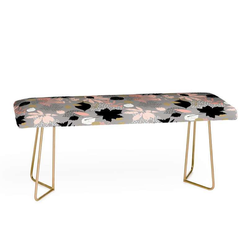 Marta Polyester Upholstered Bench, Gray/Pink/Black/Floral