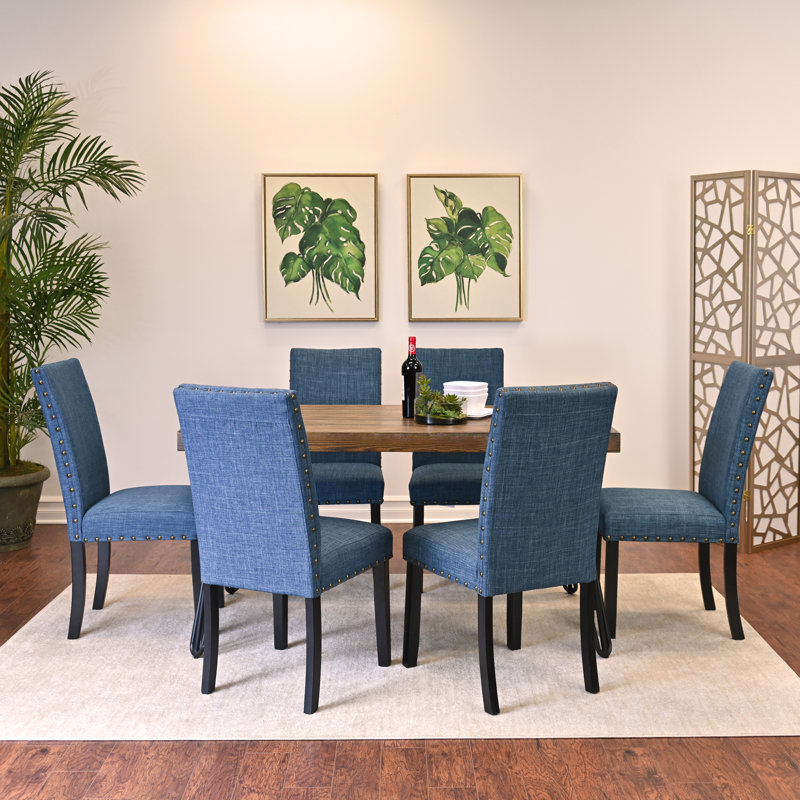 Ensemble de salle à manger 7 pièces, table à manger en épingle à cheveux avec 6 chaises, 3 options de couleurs, Bleu