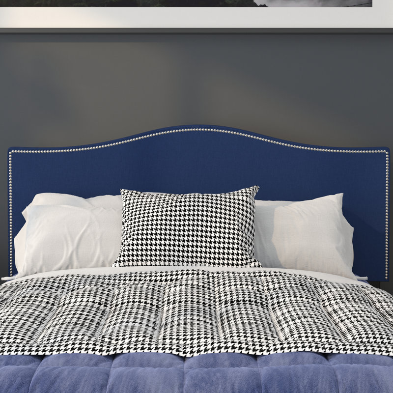 Fitzsimmons Arched Upholstered Headboard with Accent Nail Trim, Full, Navy
