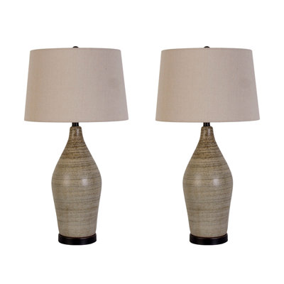 Serene Stone Ceramic Table Lamp - Natural & Matte Black - Set of 2
