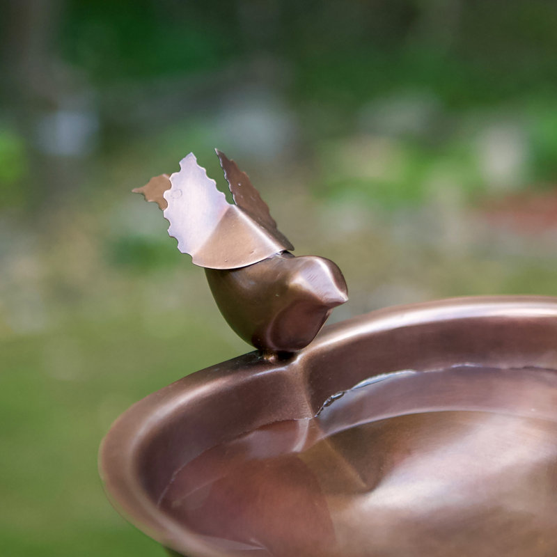 Antique Copper Heart Shaped Birdbath with Metal Stake