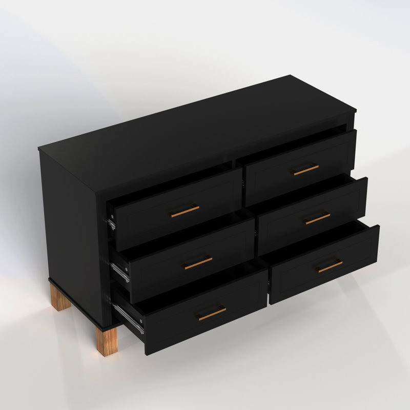 Heavy-Duty Wooden 6-Drawer Double Dresser, Black