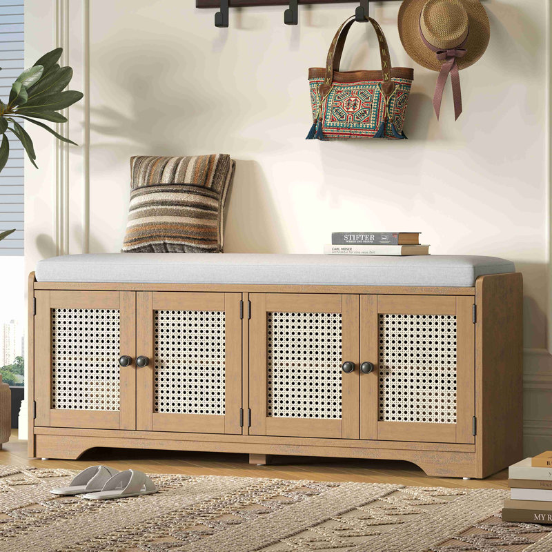 Rattan Doors 10 Pair Shoes Storage Bench, Brown